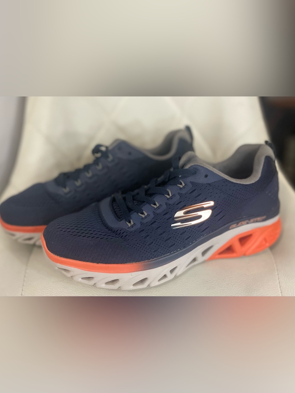 Skechers Women's Navy Athletic Sneakers with Coral Accent